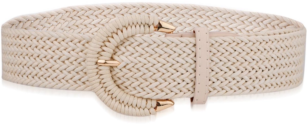 Dailygoods- Rotan Riem Verstelbaar - Gevlochten Tailleriem - Brede Riem - Boho Stijl - Elastische Riem - Natuurlijk Weven 98x5cm