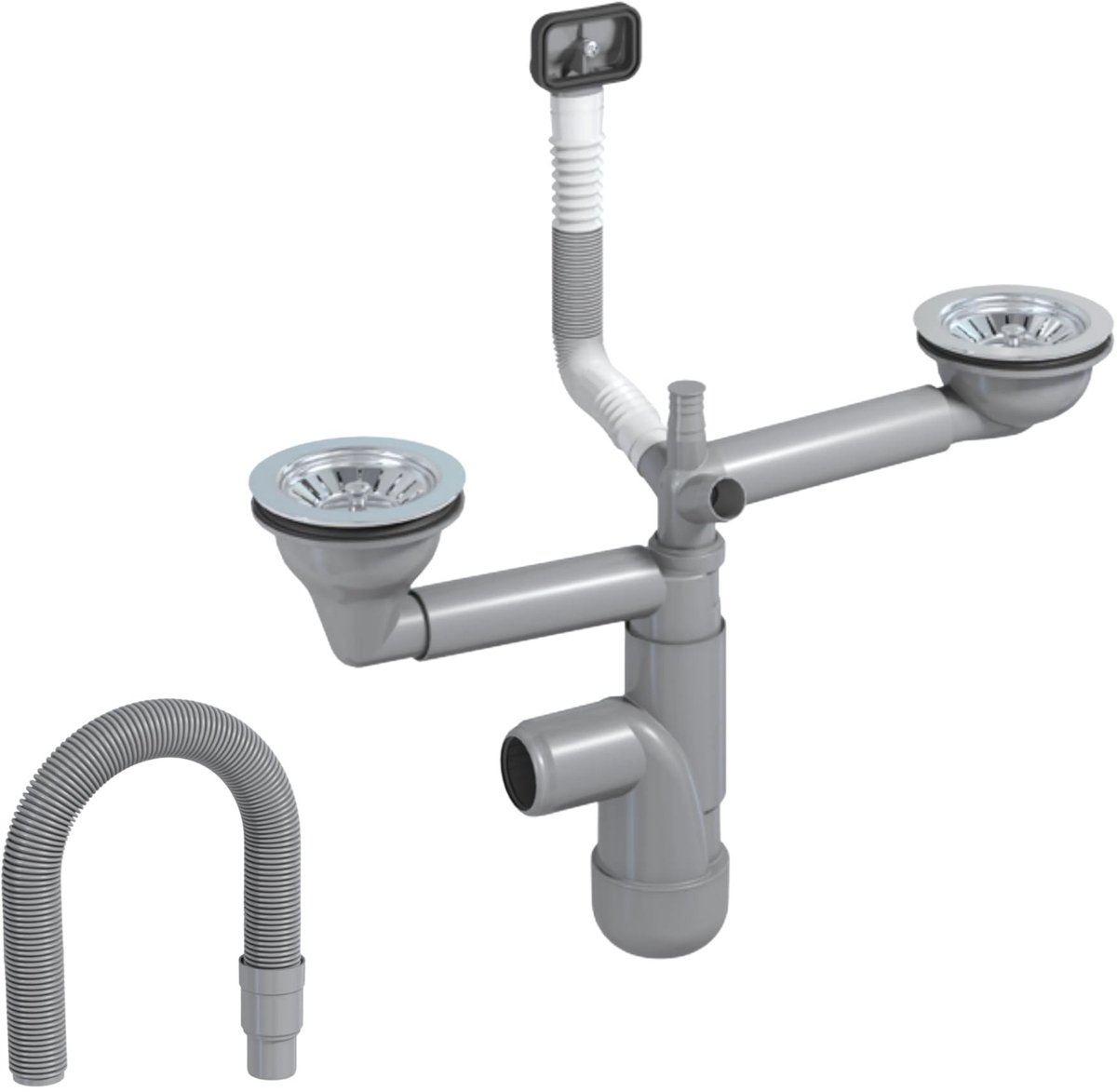 Dailygoods- Sifon Telescopisch - Ruimtebesparend - Gerecycled Kunststof - Flexibele Afvoerslang - Eenvoudige Installatie - Extra Opbergruimte - Afvoersysteem