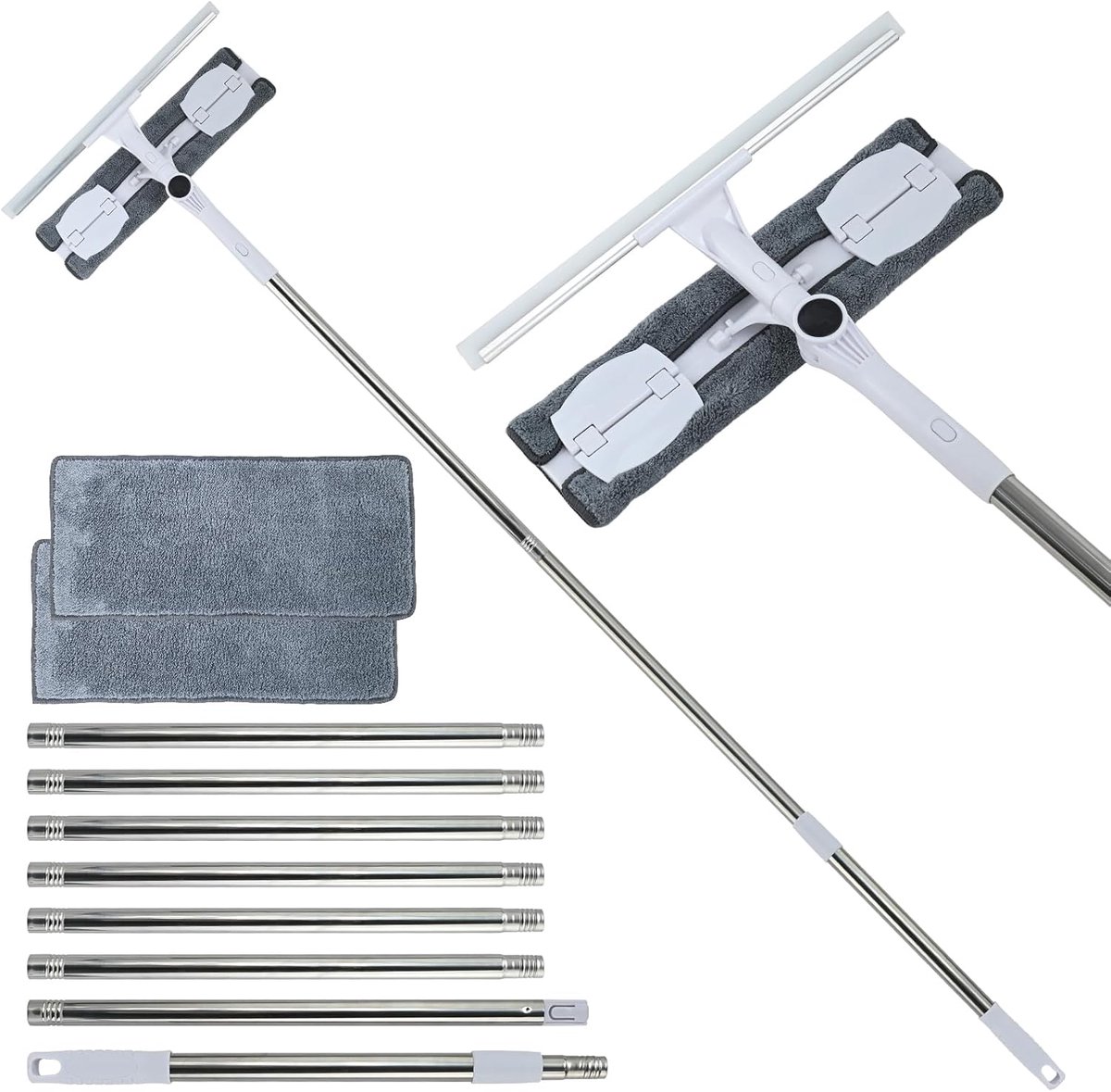Raamwisser - Gereedschap - Ramen Schoonmaken - Telescopische steel - 52 cm - Grijs