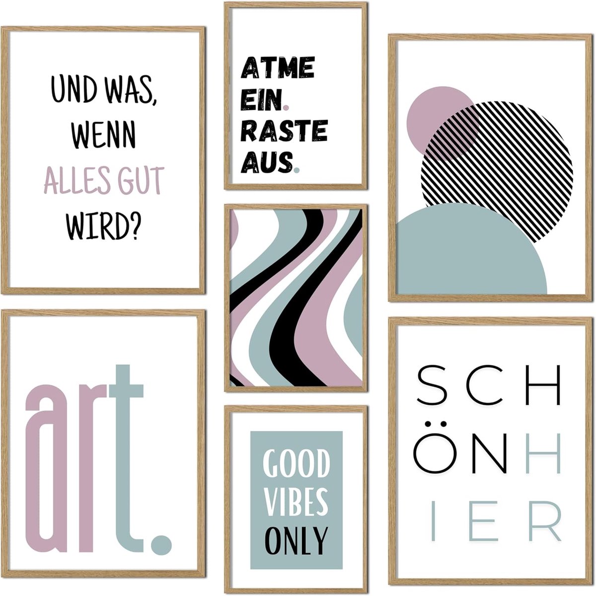 Poster Set - Wanddecoratie Prints - Woonkamer Inrichten - 7 Delige Set - 100x100cm - Hedendaagse Citaten