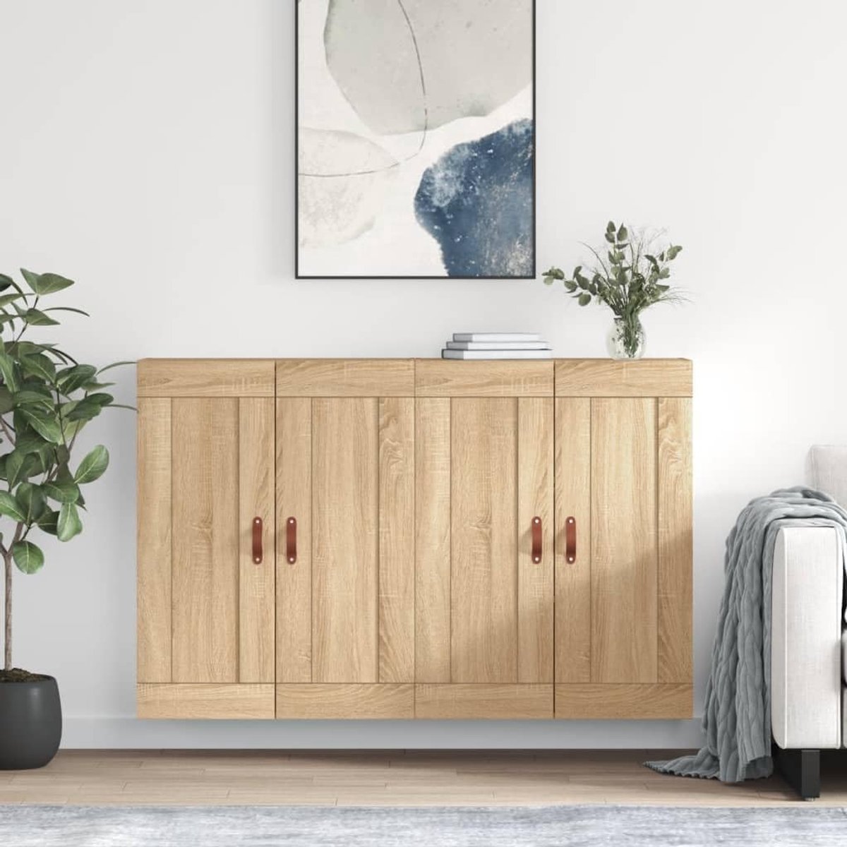 Wandkasten Set - Hangende Kasten - Netjes Opbergen - Robuust Houtmateriaal - 695 x 34 x 90 cm - Sonoma Eiken
