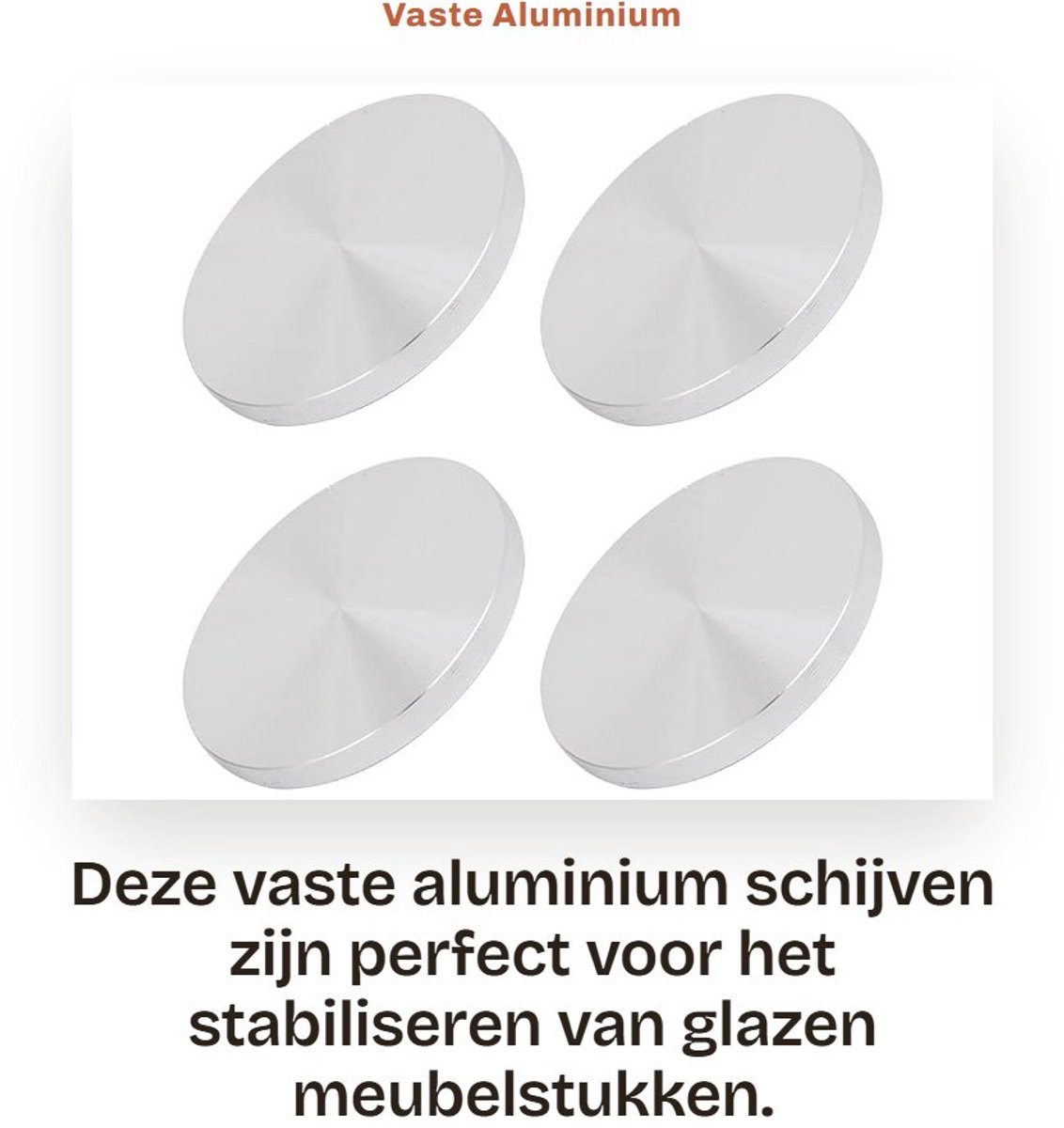 Dailygoods - Vaste Aluminium Schijf (M10 x 80 mm x 8 mm) 4 Stuks voor Glazen Meubelaccessoires