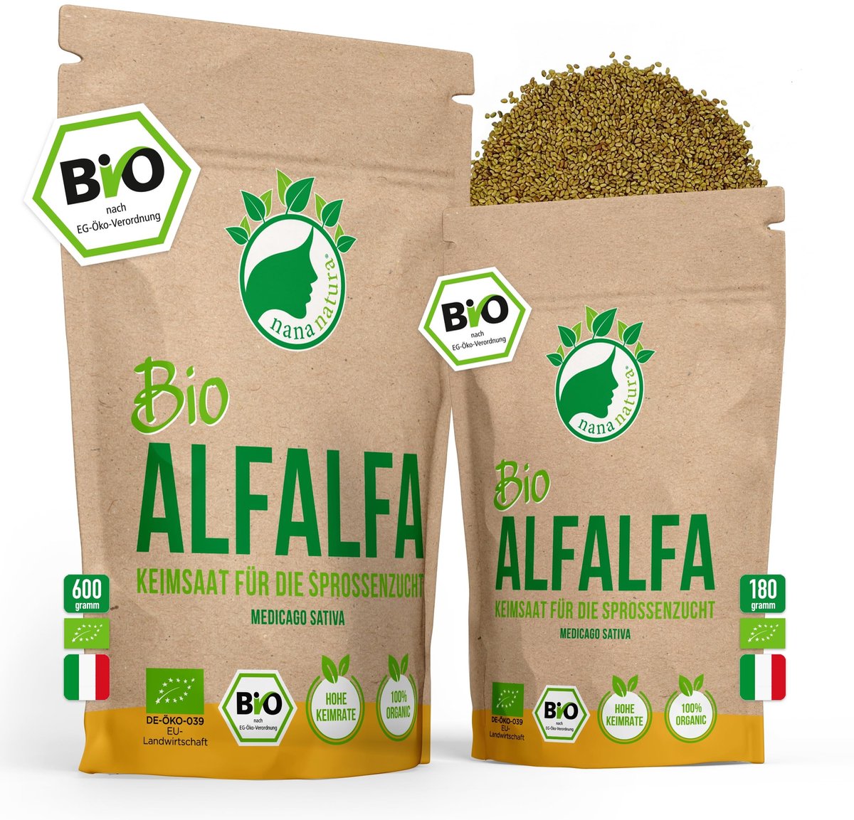 Dailygoods- Kiemzaden Biologisch - Alfalfa Luzerne - 600g - Superfood - Kiemcultuur - Microgroenten - Rijk aan aminozuren en mineralen - Spruitzaden