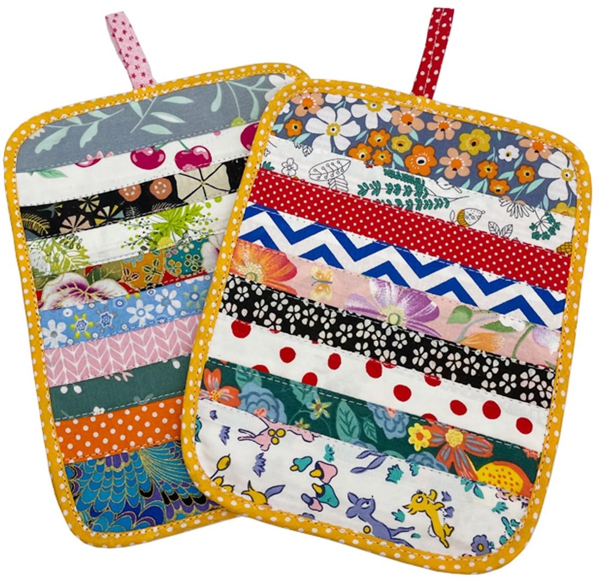 Dailygoods- Pannenlappen 2 stuks - Hittebestendig - Katoen - Patchwork - Wasbaar - 22 x 17 cm - Onderzetters