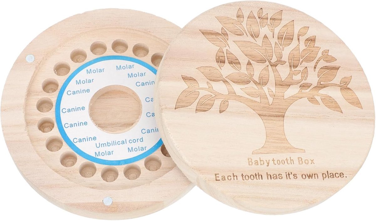 Houten Melktanden Bewaardoos met Fetal Hair Saver Gepersonaliseerde Profiel Gravure Bewaardoos voor Melktanden Herinneringen Kindercadeau voor Eerste Tand Geboorte