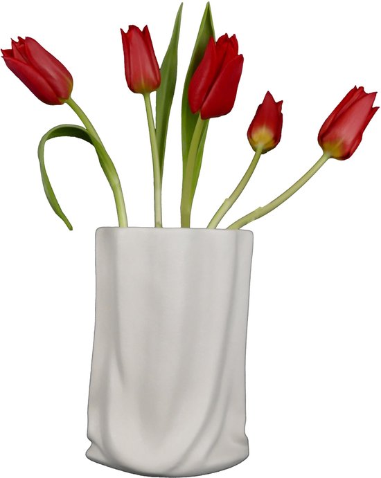 Dailygoods- Vaas wit - Keramiek - Tulpenvaas/Bloemenvaas - Moderne decoratie - Tafeldecoratie - 20 cm - Geschikt voor takken/bloemen