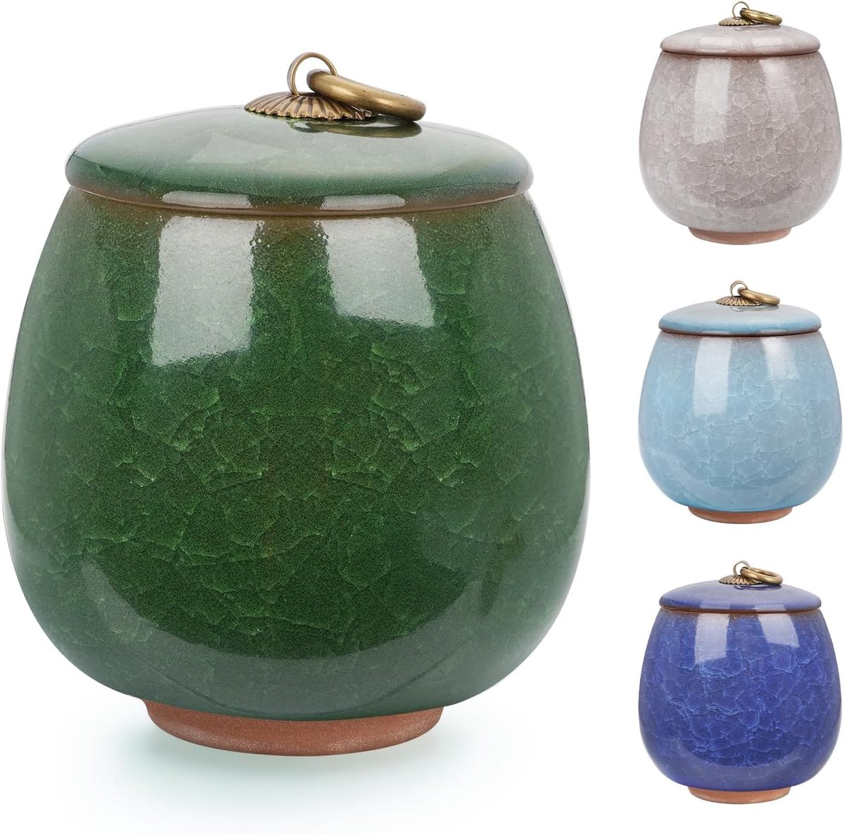 Keramische Gedenkurn - Mini urn van keramiek - Ljskraakpatroon - 170ml - Gedenkurn voor mens en huisdierenen - Donkergroen