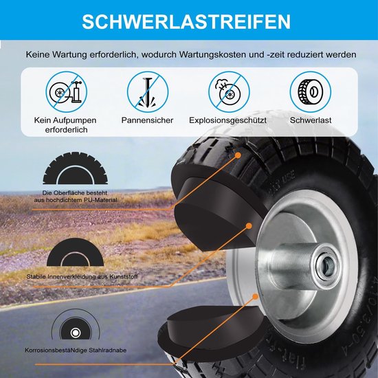 Dailygoods- Steekwagenwielen Massief Rubber - 4 Stuks - Reservewielen Bolderkar - Wielas 16 mm - 260 x 85 mm - Duurzaam en Sterk - Bolderkarwielen van Dailygoods — afbeelding 3