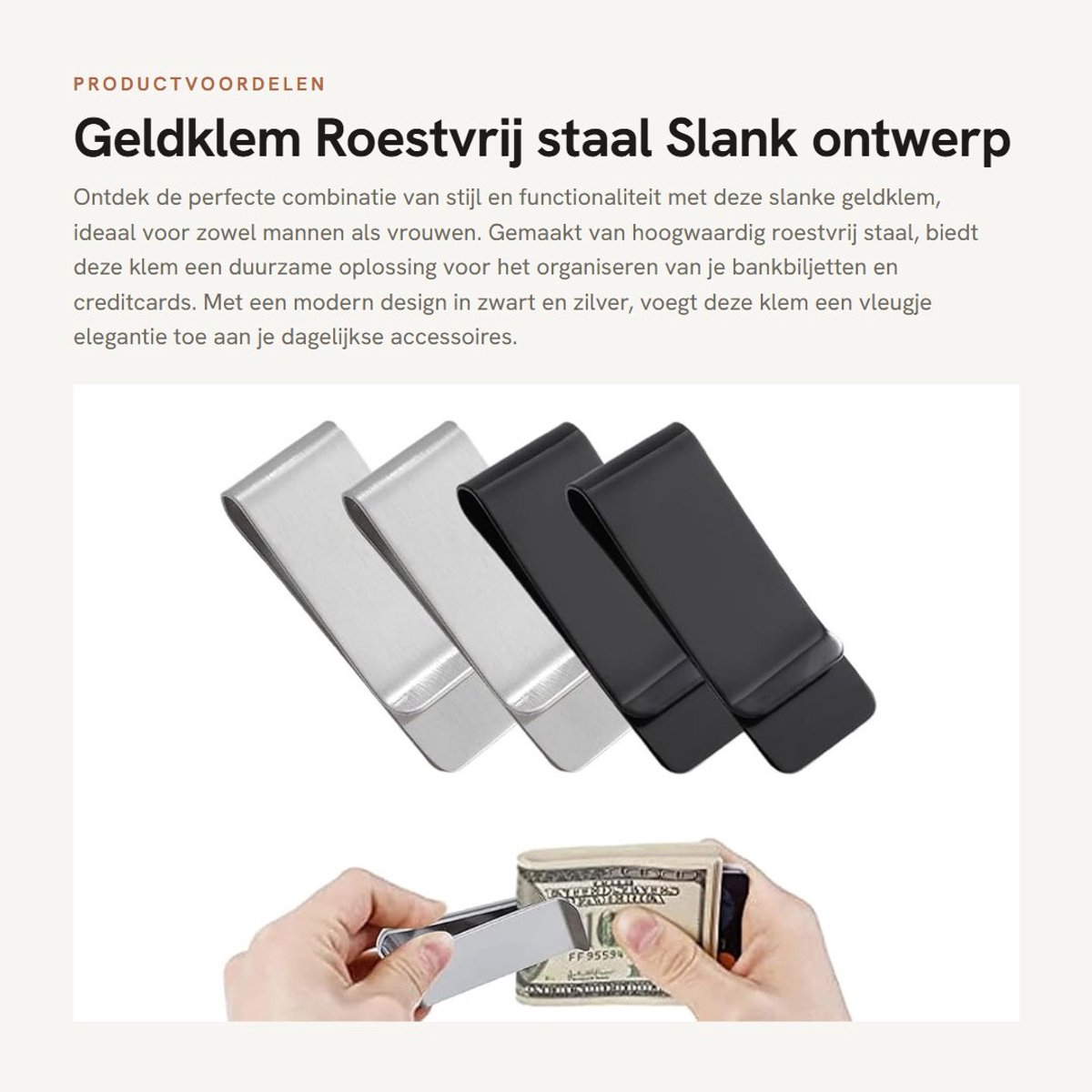 Dailygoods- Geldklem - Slank ontwerp - Roestvrij staal - Multifunctioneel - Voor mannen/vrouwen - Duurzame kwaliteit - Portemonnee