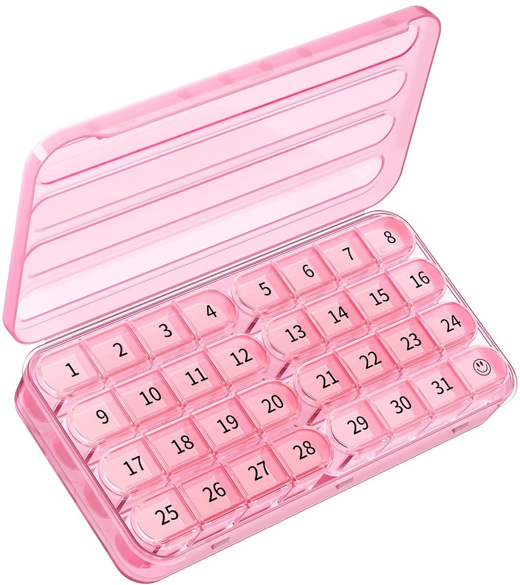 Dailygoods- Tablettenbox maand 31 dagen - Medicijnbox met 32 vakken - Pillendoos voor dagelijkse innames - Reisvriendelijk - Veilig materiaal - Eenvoudig te vullen