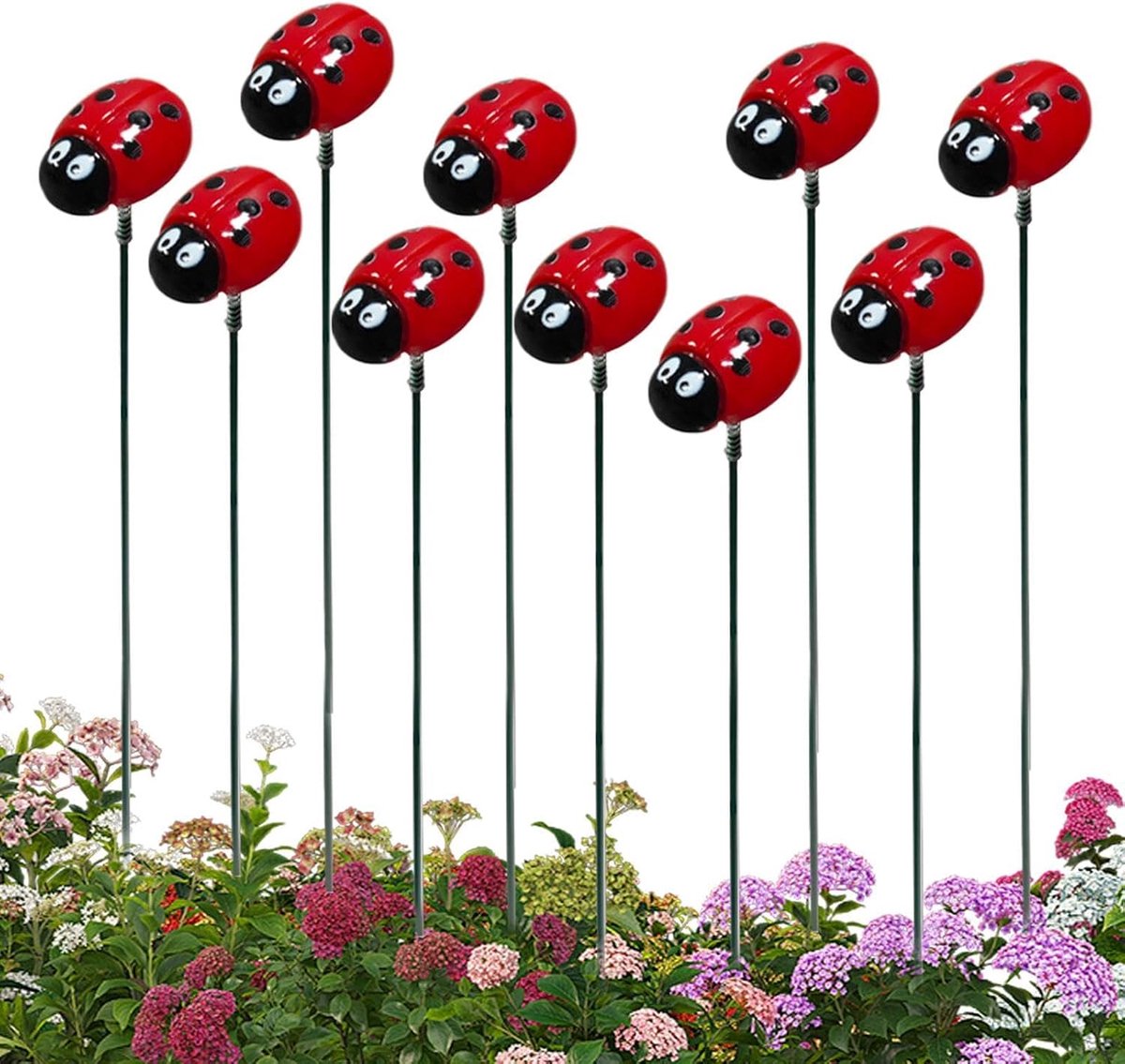 Tuinpinnen Lieveheersbeestjes - Decoratie Stokken - Tuin Versieren - Waterdicht 3D Ontwerp - 10 Stuks - Rood Zwart