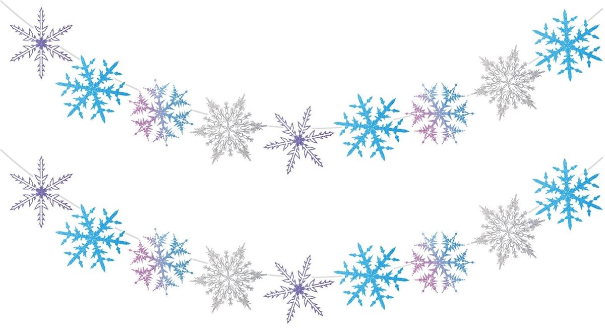 Dailygoods- Sneeuwfeestje Decoratie - Sneeuwfeestje Banner - Sneeuwvlok Slinger - Winterdecoratie - Verjaardagsfeestjes - Baby Doopfeesten - Gemaakt van dik papier - Feestdecoratie