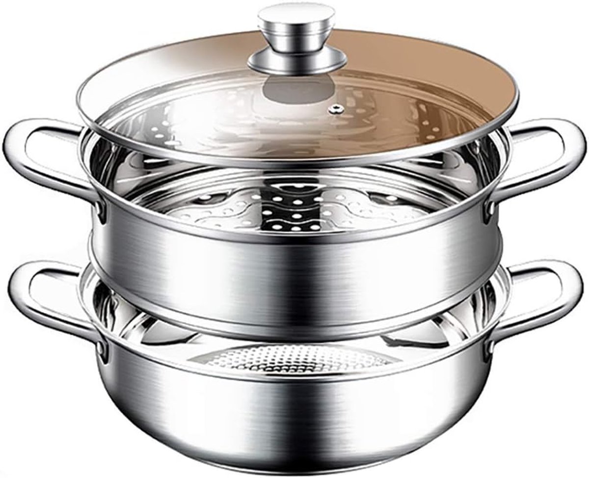 Stoommand Set Stoominzetstuk Roestvrijstaal Gezond Koken Dubbele Laag Structuur 32 Cm Diameter Zilver
