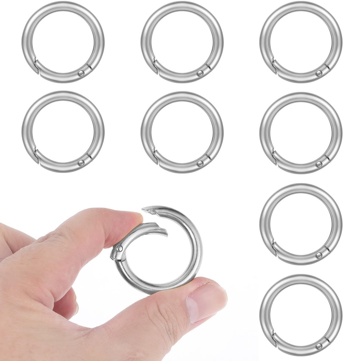 Dailygoods- Sleutelhanger 8 Stuks - Metalen Ronde Sleutelhanger Ringen - Karabijnhaak Clip - Mini Sleutelhanger - Legering - 35 mm Buitendiameter - Sleutelring