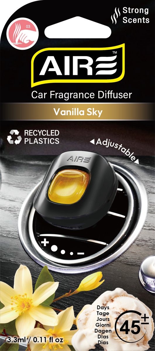AIRE Luchtverfrisser VANILLA SKY Mini Vent voor in luchtrooster van auto. Werkt ca 45 dagen