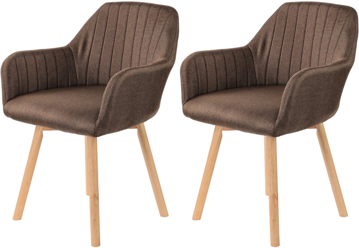 xDays Eetkamerstoelen Set van 2 - Mocha Bruin - Stoelen met Armleuning - Linnen Bekleding - Massief Beukenhouten Poten - Ergonomisch - 120 kg Draagvermogen