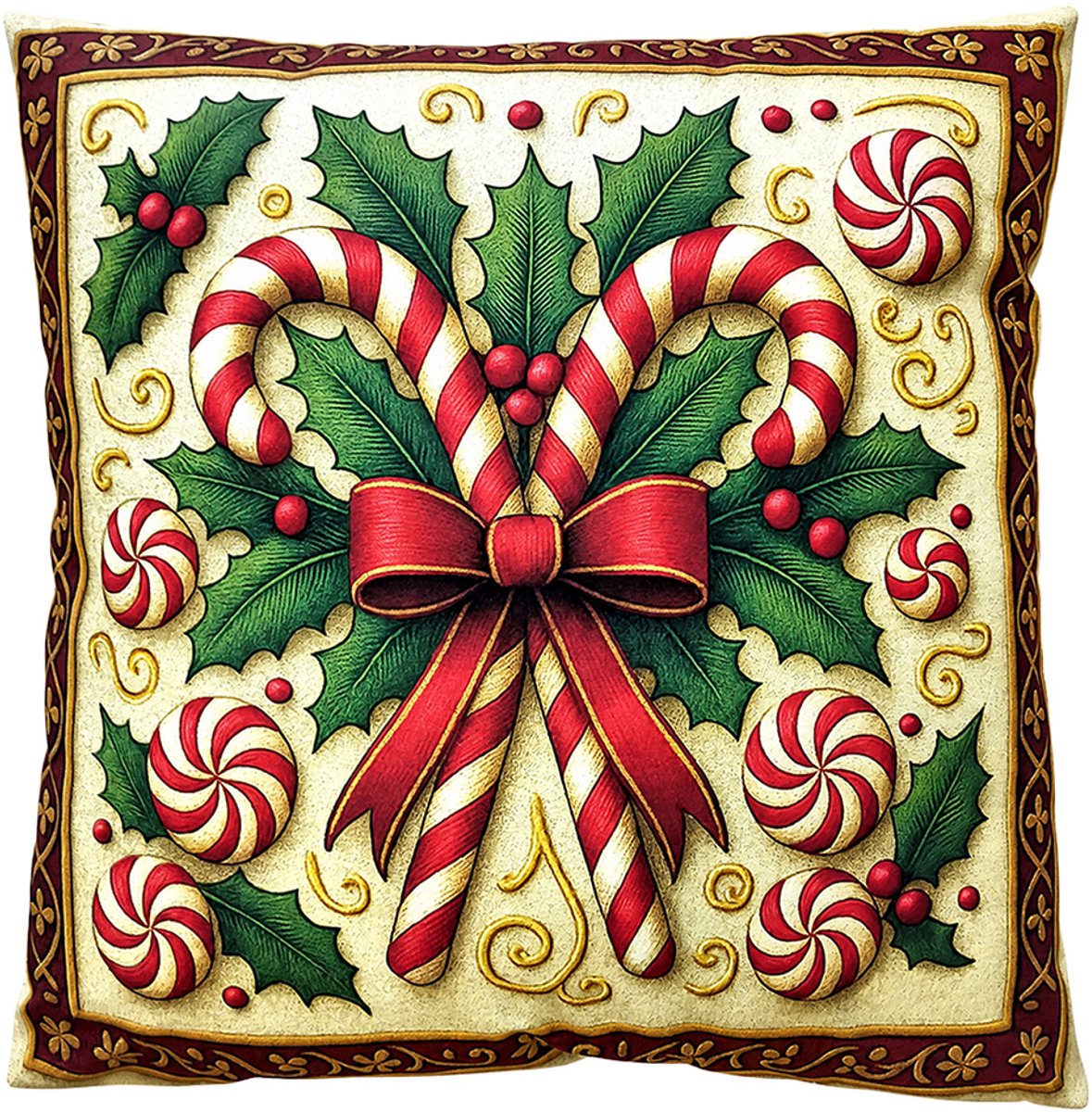 Clayre & Eef Sierkussen 45x45 cm Beige Polyester Kerst