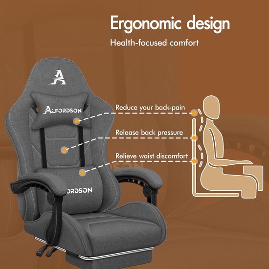 Ergonomische Gaming Chair met Massagefunctie en Verstelbare Rugleuning - Donkergrijs — afbeelding 4