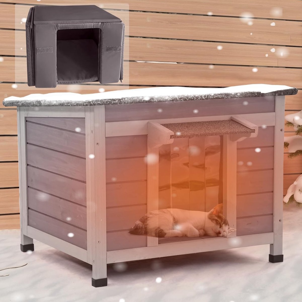 Verwarmd Kattenhuis - Buitenverblijf Kat - Warmte Buiten - 3-Laags Isolatie - 60x53x46.5 cm - Grijs