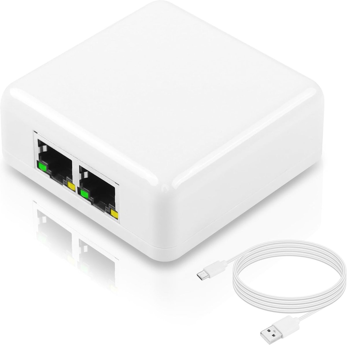 Netwerk Splitter Adapter - Ethernet Verdeler - Internet Delen - Gigabit Snelheid - 6.4 cm - Wit