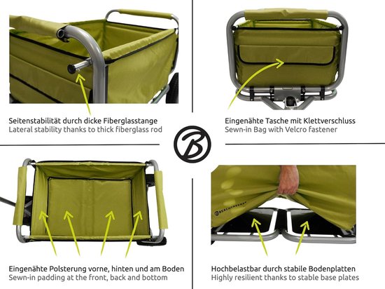 Vouwbare Handkar - Strandkar Transportkar - Vervoeren van Spullen - Met Zonnekap - 100kg Draaglast - Olijfgroen — afbeelding 5