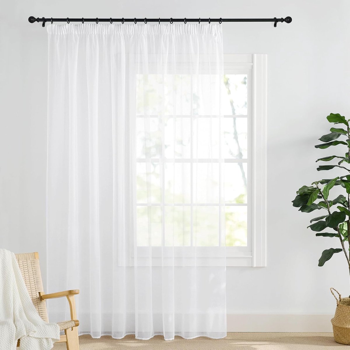 Halfdoorzichtige Vitrages - Effen Gordijnen - Raamdecoratie - Ademende Stof - 200x260 cm -