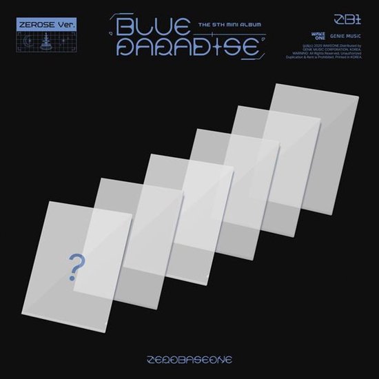 Albumhoes 'Blue Paradise' van ZEROBASEONE, met een vraagteken en de tekst 'ZEROSE Ver.'