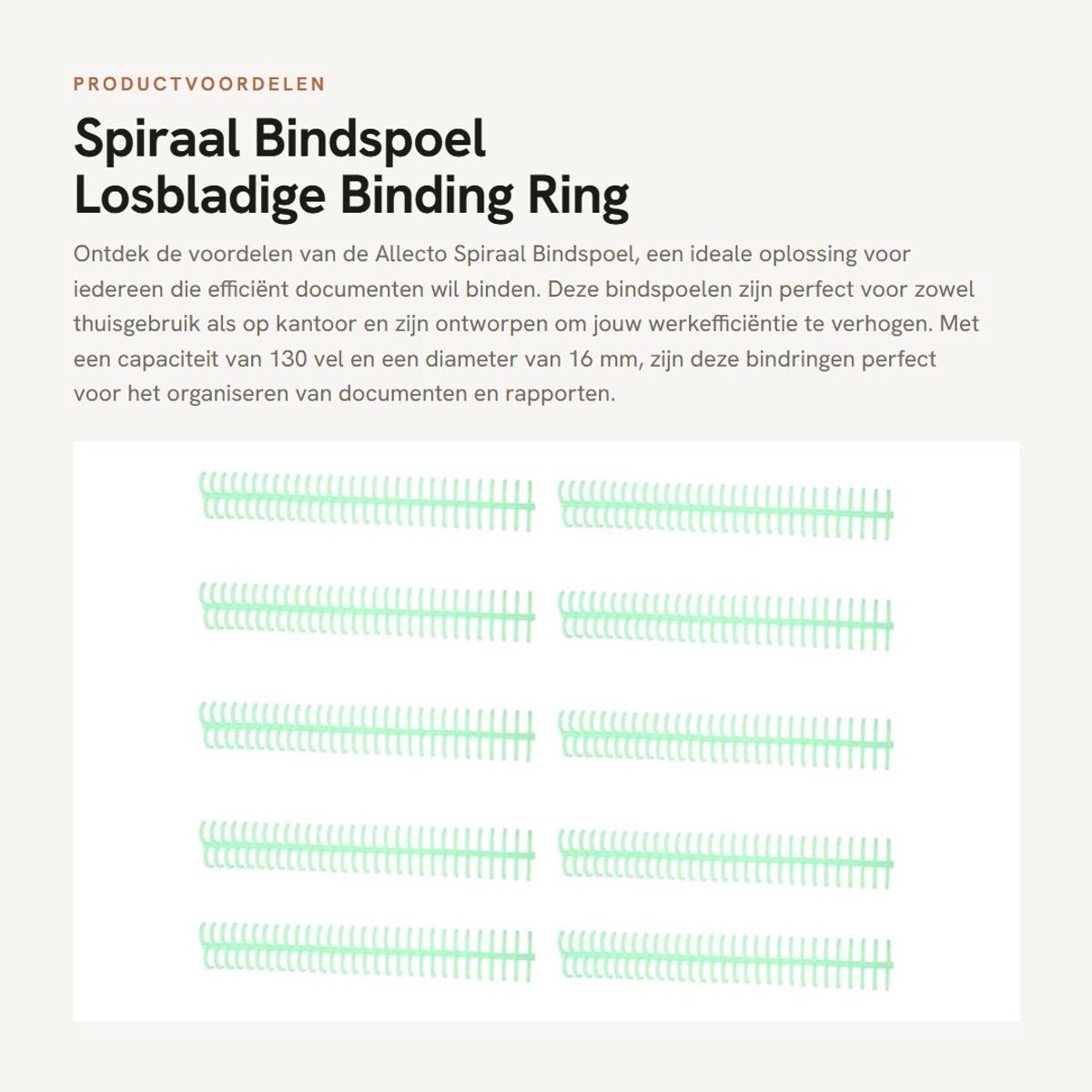 Dailygoods- Bindspoel 10 Stuks - Spiraal - Losbladige Binding Ring - 30 Gaten - 16mm Diameter - 130 Vel Capaciteit - Plastic Stekels - Bindring