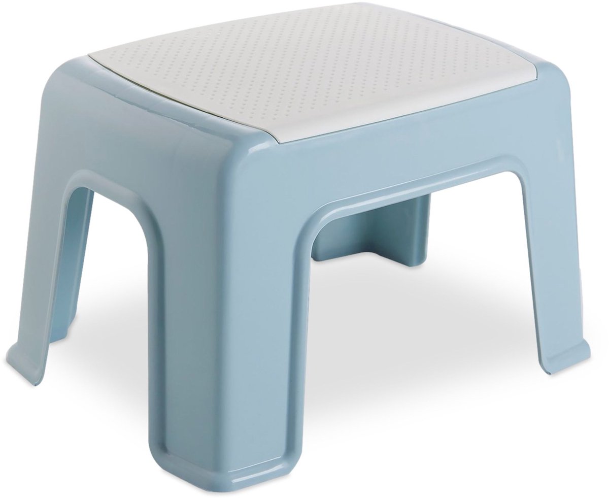 Opstapje Blauw Wit - 21cm - Krukje Kinderen - Krukje -Opstapkrukje Keuken -Plastic Krukje -Badkamer -Toilet -Kinder Opstapje Kind -Opstapjes -Volwassenen Opstapje keuken - Trapje Om op te zitten