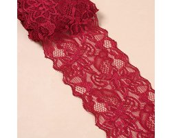 Dailygoods - Duories 3 yards Elasticiteit kanten lint 8 cm breed kleurrijke kanten bloemen rand sierlint sierlint kant stof kanten boord voor naaien doe-het-zelf handwerk kleding ondergoed, wijnrood