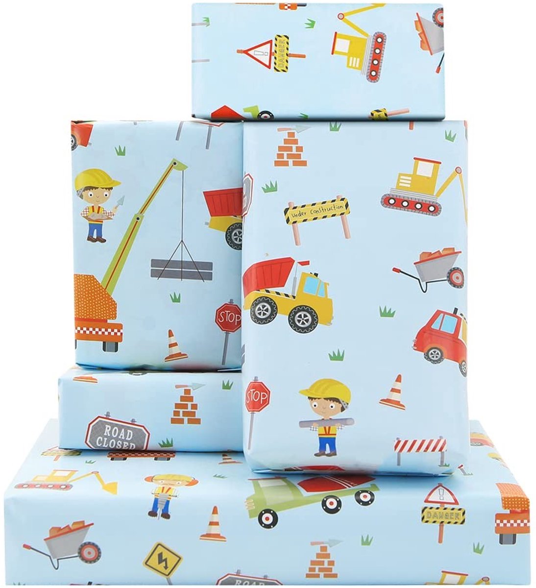 Dailygoods- Inpakpapier Bouwthema - Inpakpapier Verjaardag - Inpakpapier Baby - Inpakpapier Kinderen - Inpakpapier Rollen - 4 Vellen 50 x 76cm - Geschenkpapier