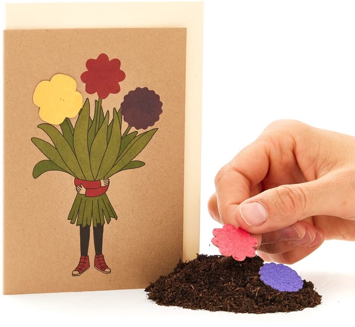 Dailygoods - Wenskaart Bloemenmeisje met Wilde Bloemzaden - Neutraal voor Alle Gelegenheden