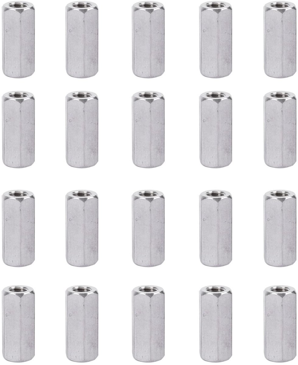 Dailygoods - 20 stuks lange stangmoeren, M6 zeskantige hulsmoeren, zeskantige koppelingsmoer, koolstofstaal, gegalvaniseerde lange moer voor huishoudelijke kantoorapparaten en andere machines (M6 x 10 x
