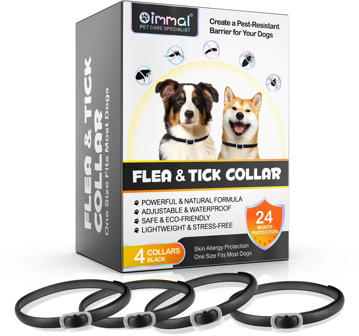 Halsband Hond 4 stuks – Honden Halsband Natuurlijk – Waterbestendig – Verstelbaar – Geschikt voor Alle Hondenrassen – Zwart