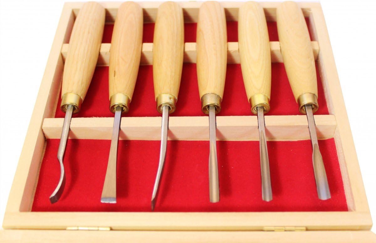 Houtsnijbeitels Set - Steekbeitels Hout - Fijn Houtsnijwerk - Visstaart Vorm - 6 Delig - Houten Handvat
