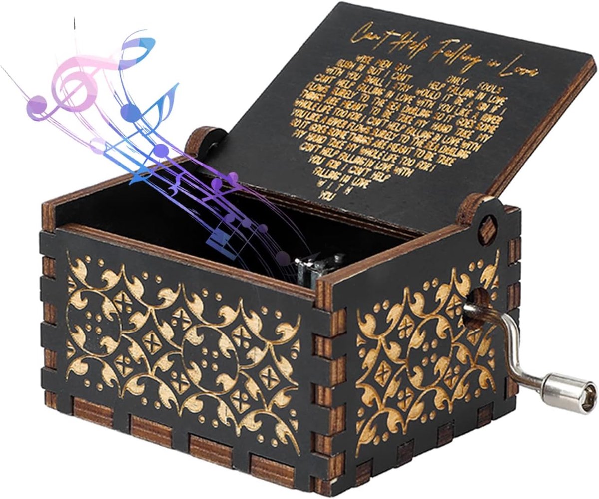 Houten Muziekdoos - Handslinger Doos - Romantisch Cadeau - Handslinger Mechanisme - 65 cm - Houtkleur