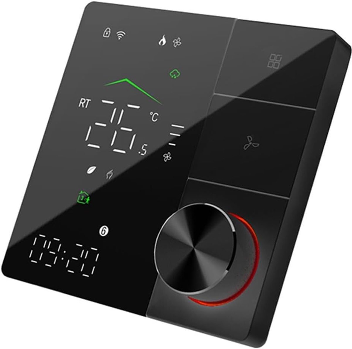 Slimme thermostaat - Programmeerbaar apparaat - Energie besparen - Precieze temperatuurregeling - 124 mm dun - Zwart