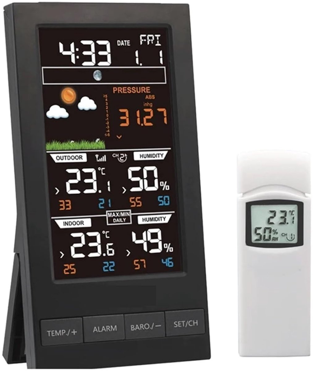 Draadloos Weerstation - Weer Monitor - Thuis Weer Checken - Kleurendisplay 3 Kanalen - 100 Meter Bereik - Wit
