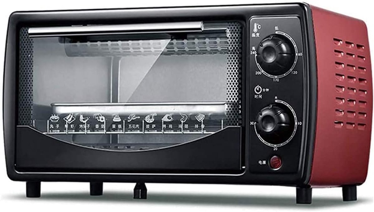 Mini Oven Elektrische Oven Koken en Grillen Draaispies Functie 12 Liter Rood