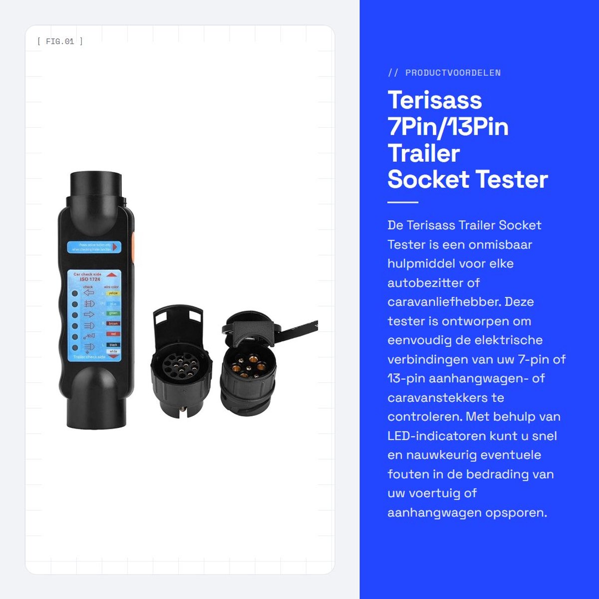 Dailygoods - Terisass 7Pin/13Pin Trailer Socket Tester voor Auto en Caravan met LED Indicatoren