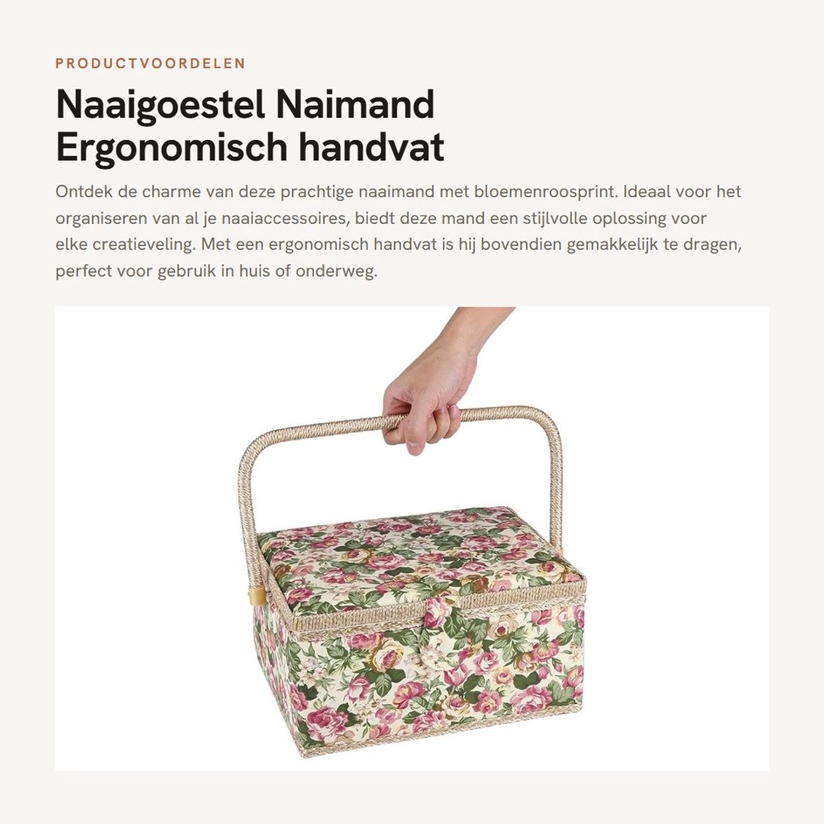 Dailygoods- Naaimand met ergonomisch handvat - Opbergdoos met vakjes - Decoratieve organizer - 30,5 x 23,1 x 15,5 cm - Landelijke stijl - Geschikt voor naaigereedschap