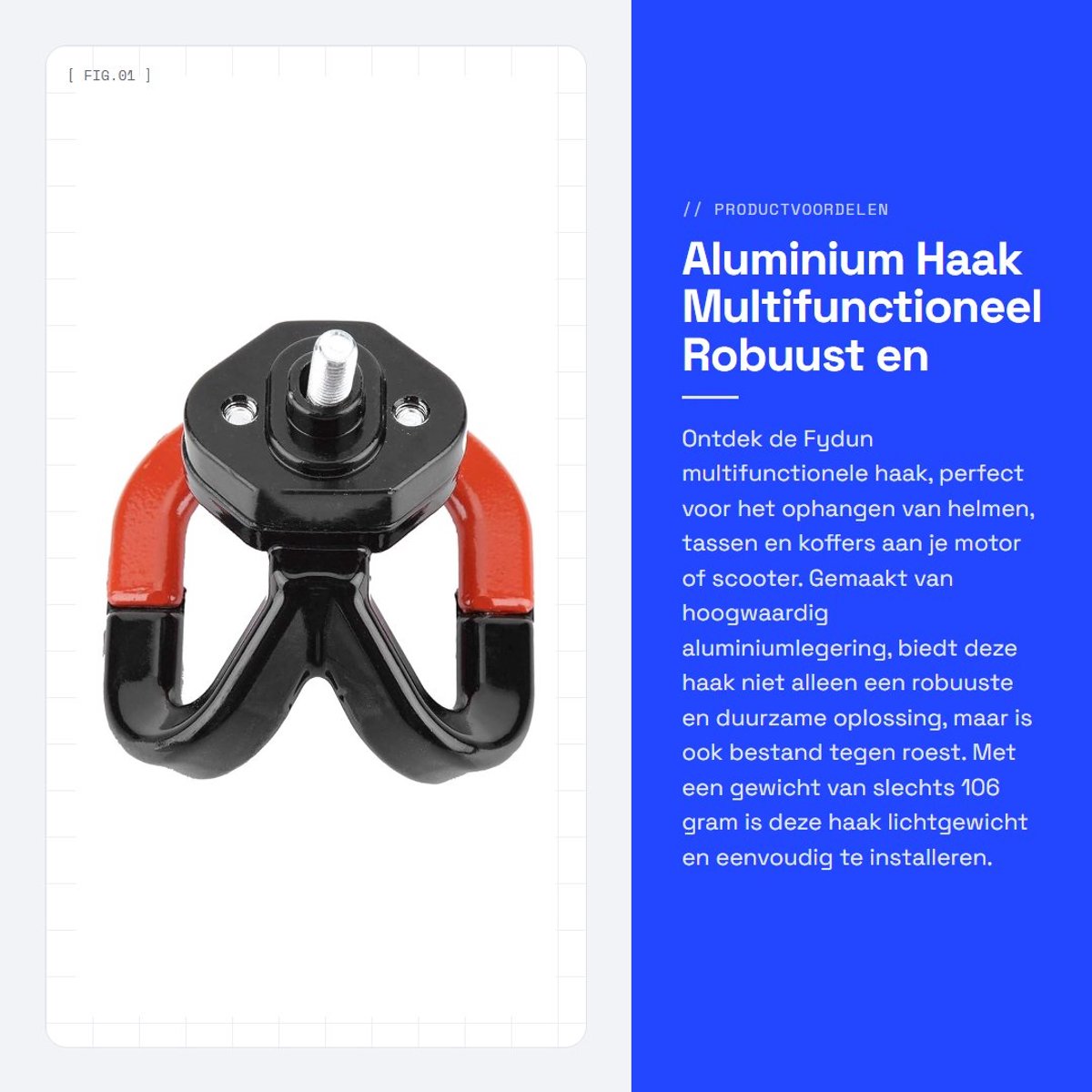 Dailygoods- Haak Aluminium Legering - Multifunctioneel - Geschikt voor Motorfiets/Scooter - Robuust/Antiroest - Lichtgewicht - Gemakkelijk te Bevestigen - Ophanghaak