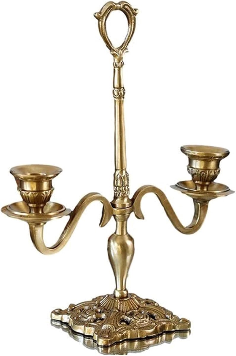 Kandelaar Goud Vintage - Kaarsenstandaard Set - Bruiloft Decoratie - Handgesneden Details - 1 stuk - Koper