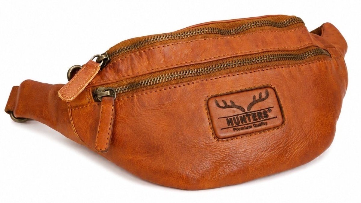 Hunters Leren Heuptas gewassen leer cognac - (bxhxd) ca. 28cm x 15cm x 5cm
