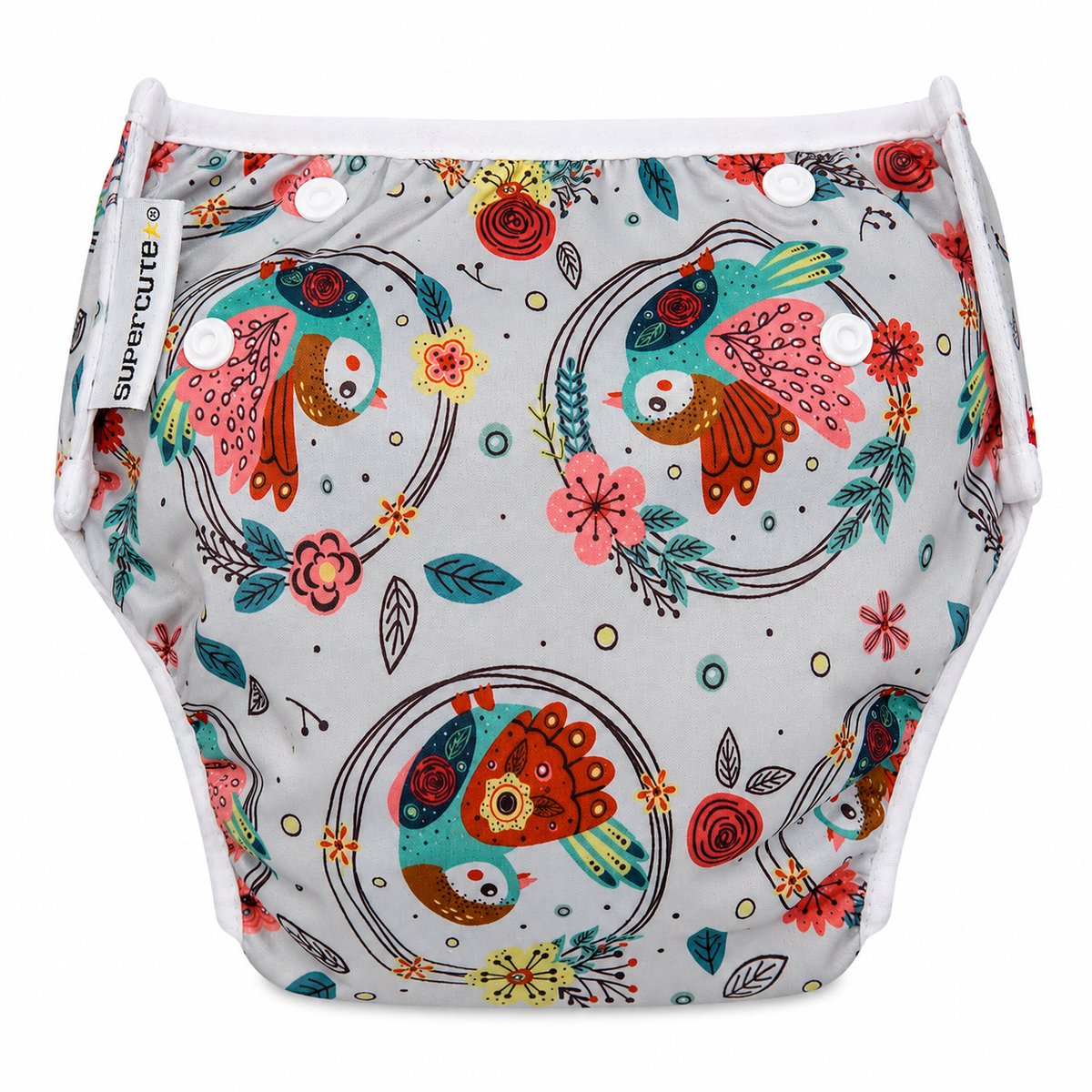 Supercute - Wasbare - Zwemluier - Verstelbaar - Volgeltjes en Bloemetjes - Zwemmen - Baby zwemmen - 0 - 3 jaar - Meisje - Jongen - Milieu vriendelijk - Babyspa - Kraamkado