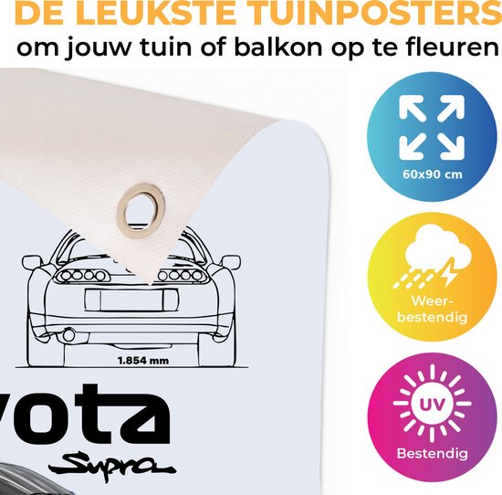 Toyota Supra RZ Technische Infographic - Tuinposter - 60x90 cm - Buitenposter - Schuttingdoek - Tuinschilderij voor Buiten - Supra RZ