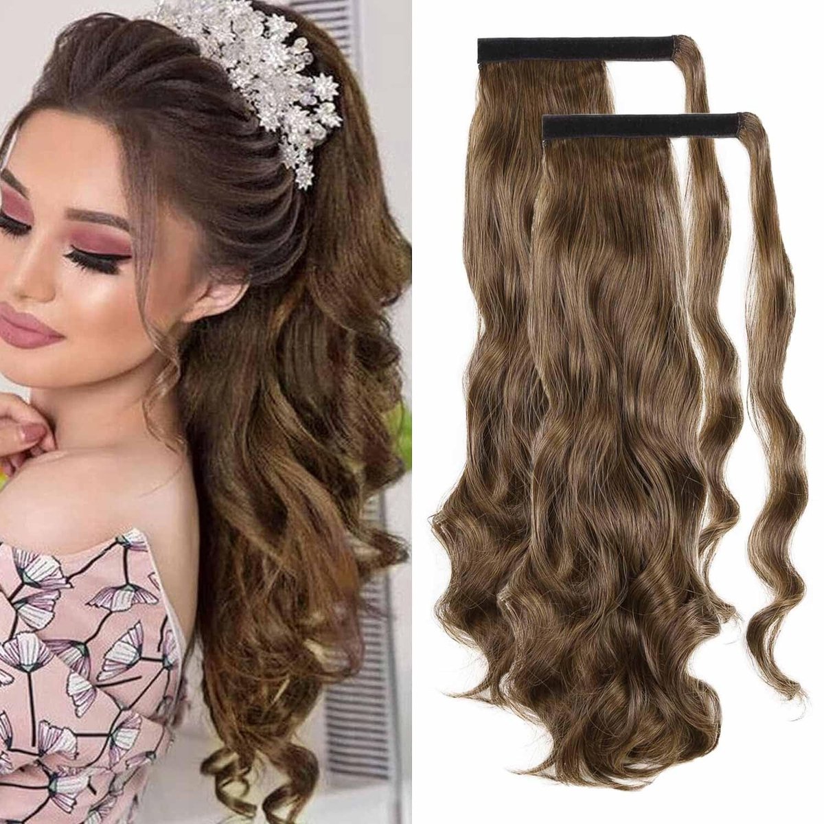 Dailygoods- Paardenstaart Extension 2 Stuks - Lange Krullende Vlecht - Synthetische Haarverlenging - Haarextension voor Dames - Lichtgewicht en Comfortabel - Haarextensions