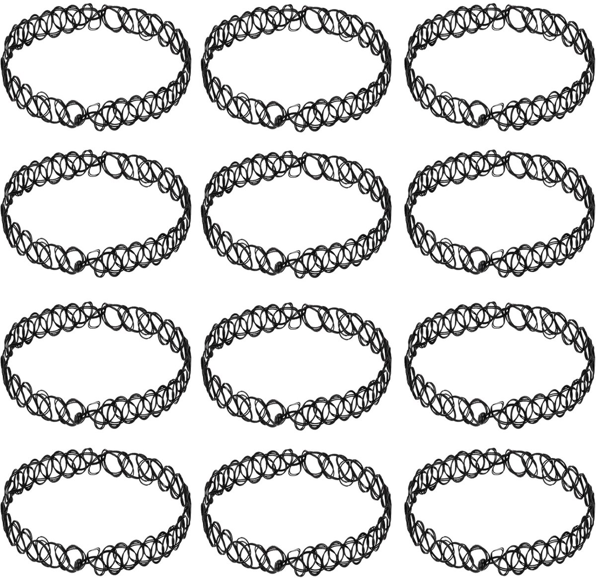 Dailygoods- Halsketting Elastisch - Tattoo-Halsketting - Modieuze Ketting voor Vrouwen - 12 Stuks - Nylon - Cadeau voor Jongeren