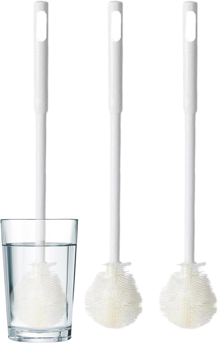 Flessenborstel Set - Reinigingsborstel - Babyflessen Schoonmaken - Opvouwbaar Lange Steel - 3 Delig - Wit