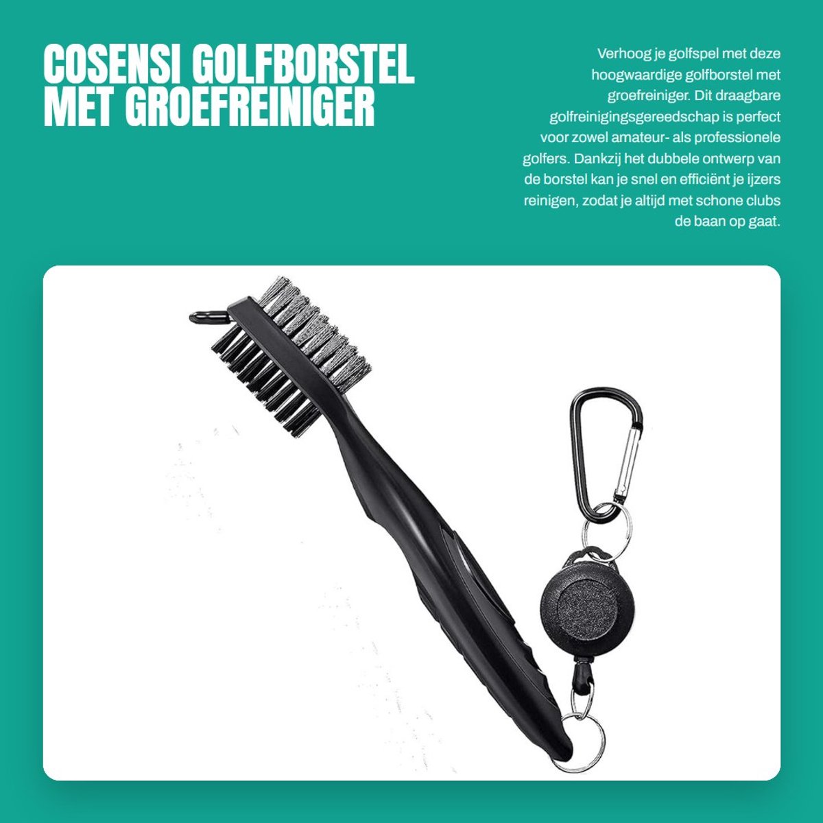Dailygoods- Golfborstel met groefreiniger - Draadborstel - Nylon/stalen golfclubborstel - Draagbaar golfreinigingsgereedschap - Verstelbare aluminium karabijnhaak - Dubbelzijdig ontwerp - Golfreiniger